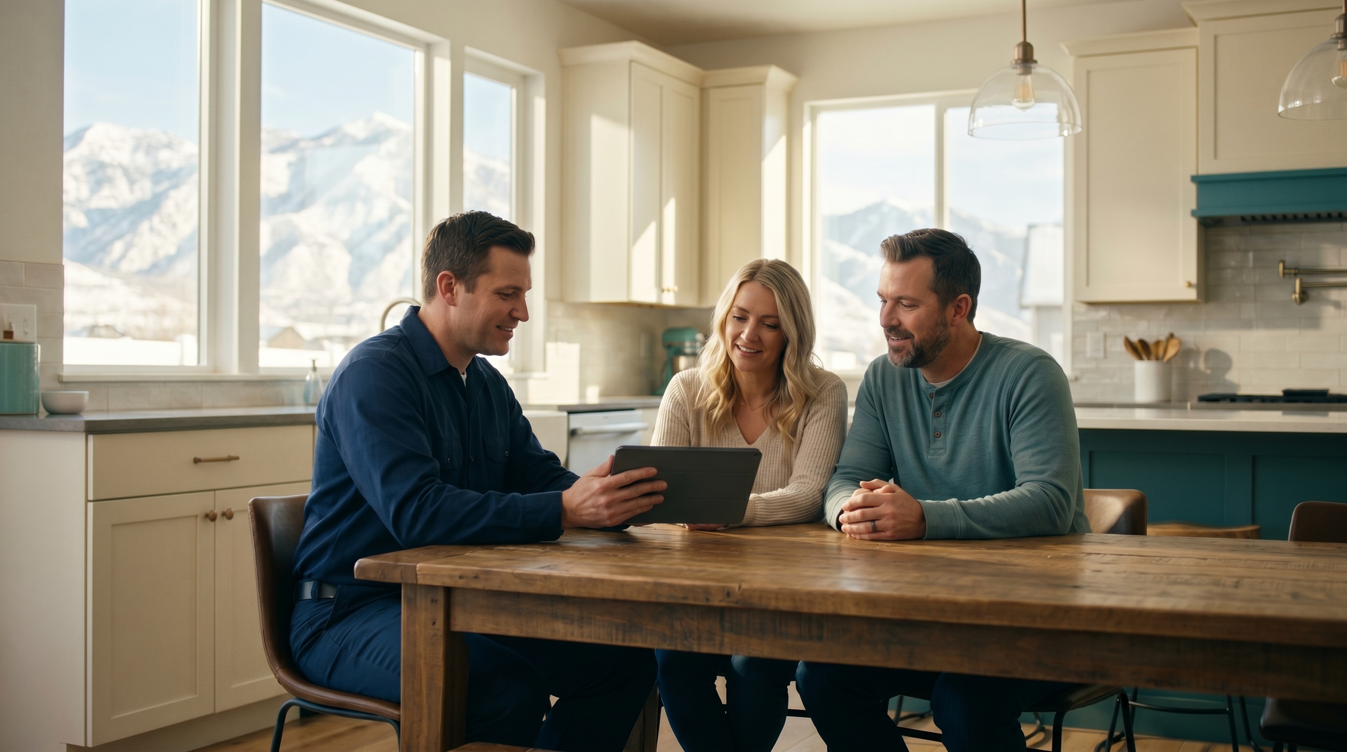 A Home Performance Pros technician reviewing HVAC financing options with Utah homeowners